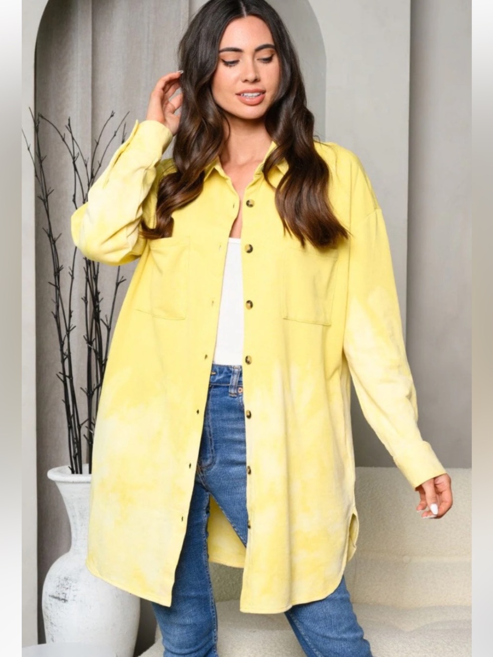 A Girl Thing Yellow Long Utility Shirt Jacket
